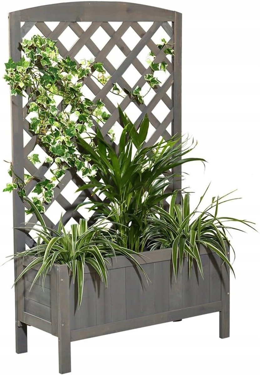 Houten bloembak met klimrek - Grijs, 120 cm