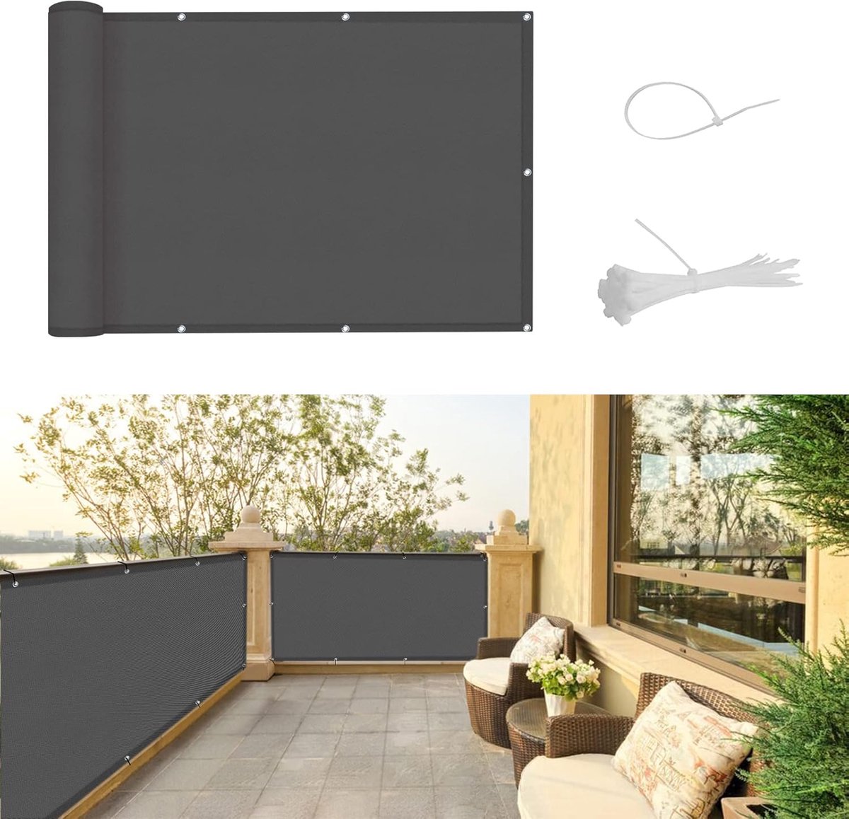 Balkonscherm 90x200cm - Waterdicht - Opaque Balkonafscheiding - Bescherming en Privacy - ShopVlot