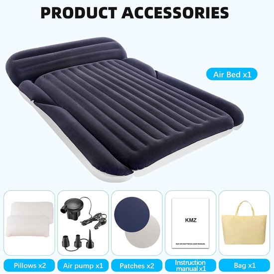 Opblaasbaar SUV Matras met Pomp - Navy Blauw + Licht Grijs - Snel Opgeblazen - Perfect voor Kamperen - ShopVlot — afbeelding 5