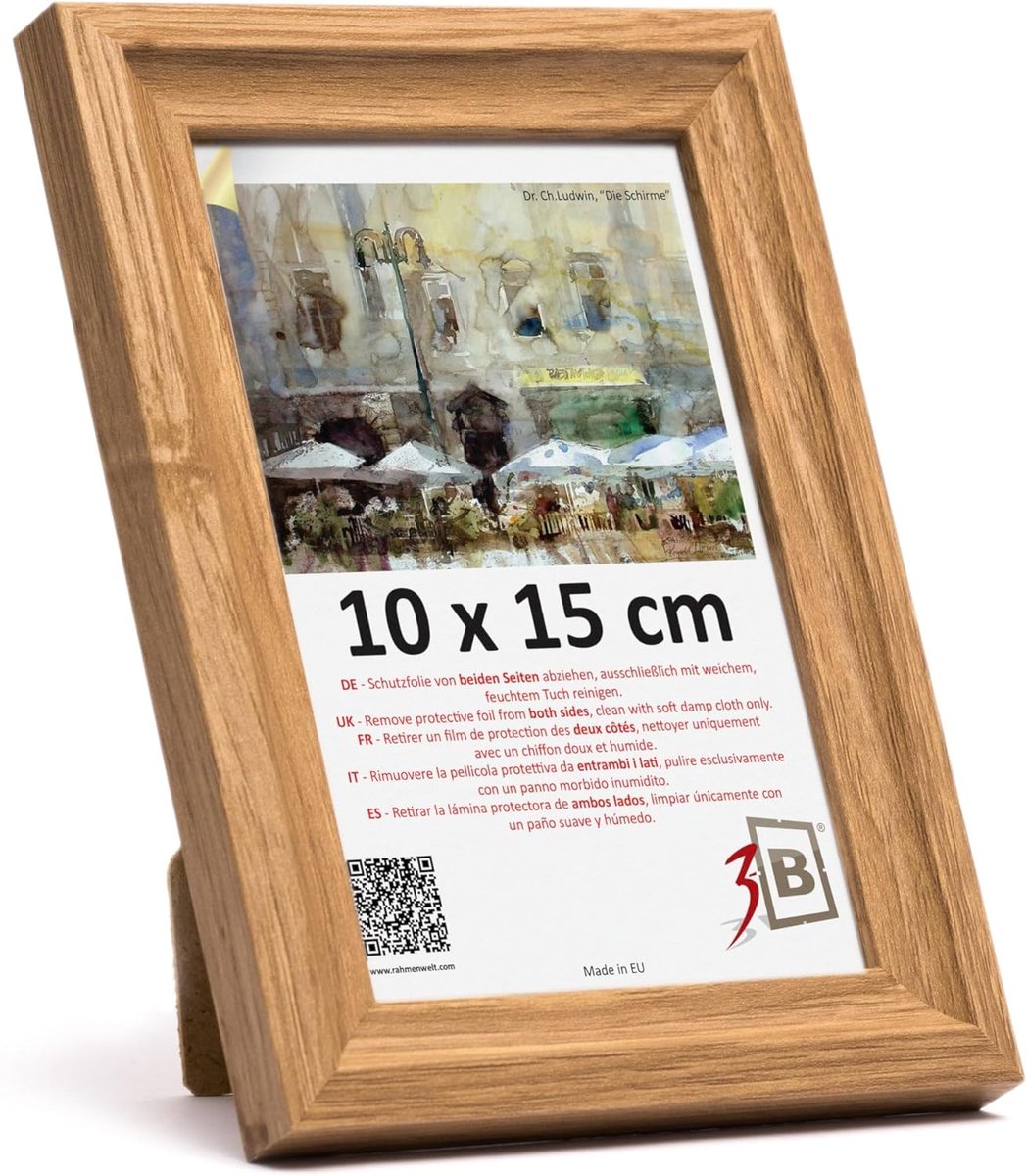Fotolijst 10 x 15 cm - Bruin (Eiken met Optisch Zacht Houtnerf) - Houten Lijst met Acrylglas - ShopVlot