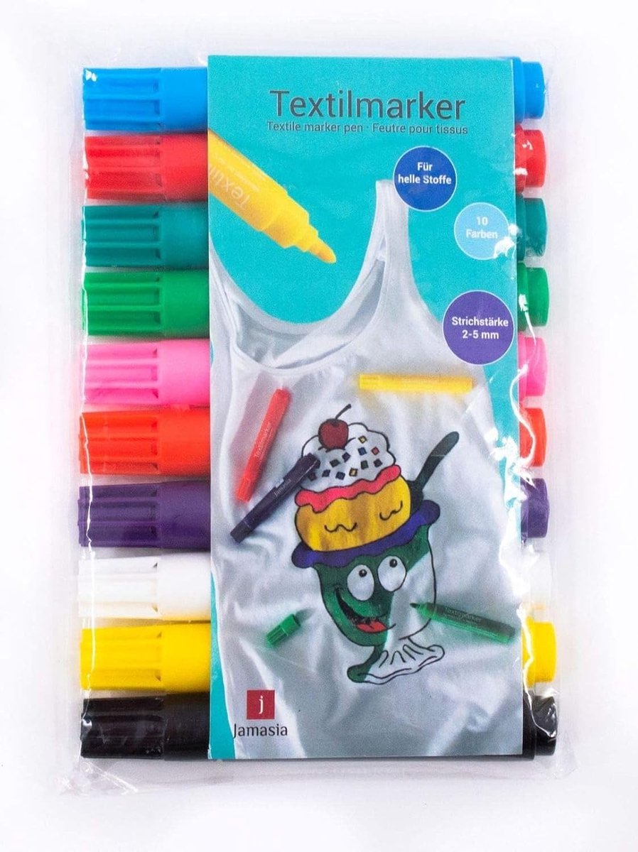 Textielstiften set van 10 - 10 verschillende kleuren - viltstiften voor stof - ideaal voor creatieve ontwerpen - ShopVlot