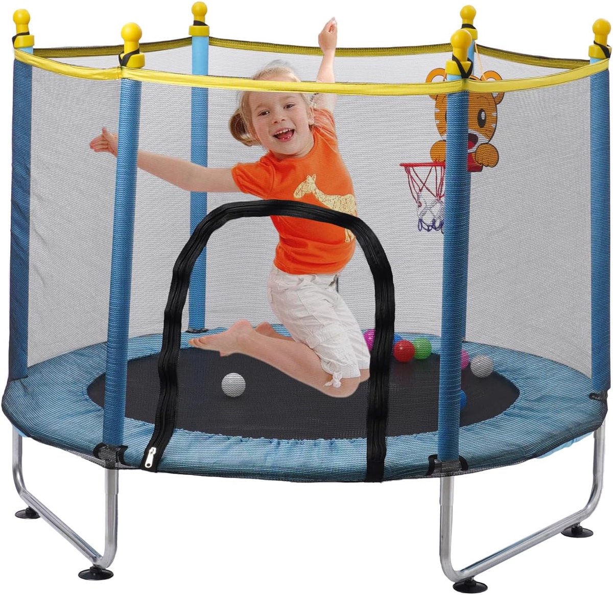 Trampoline voor kinderen 140 cm - met veiligheidsnet - inclusief basket - voor binnen en buiten gebruik - ShopVlot