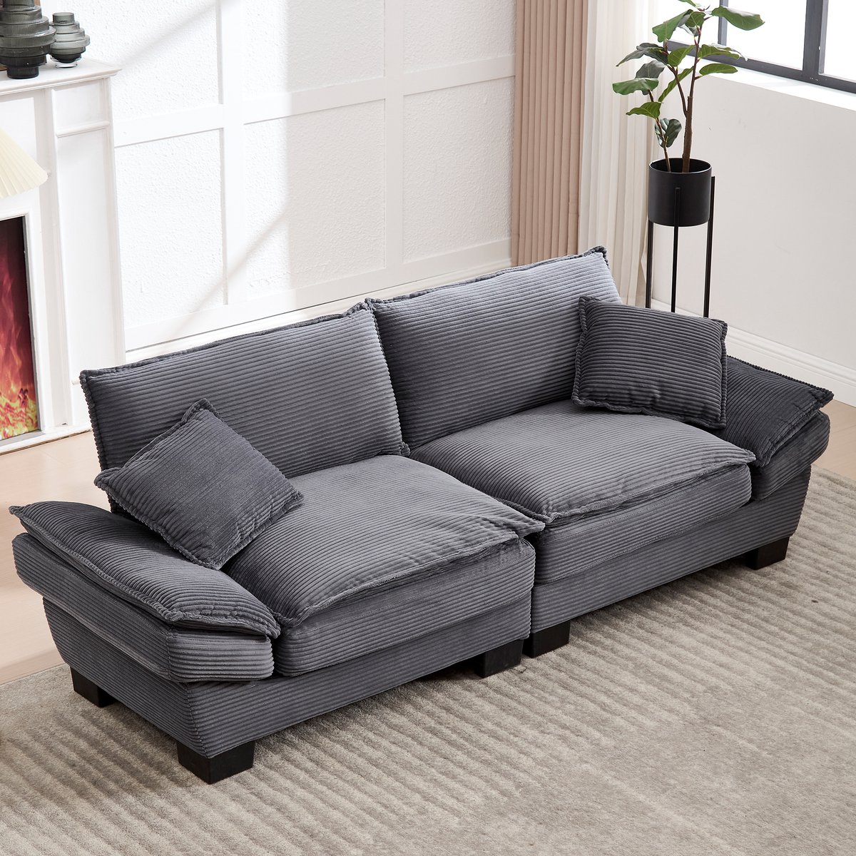 MEUNIQ 2-zitsbank 224 cm in velvet, met armleuningen en kussens, diepe zit, houten frame en zwarte poten voor woonkamer, slaapkamer of kantoor