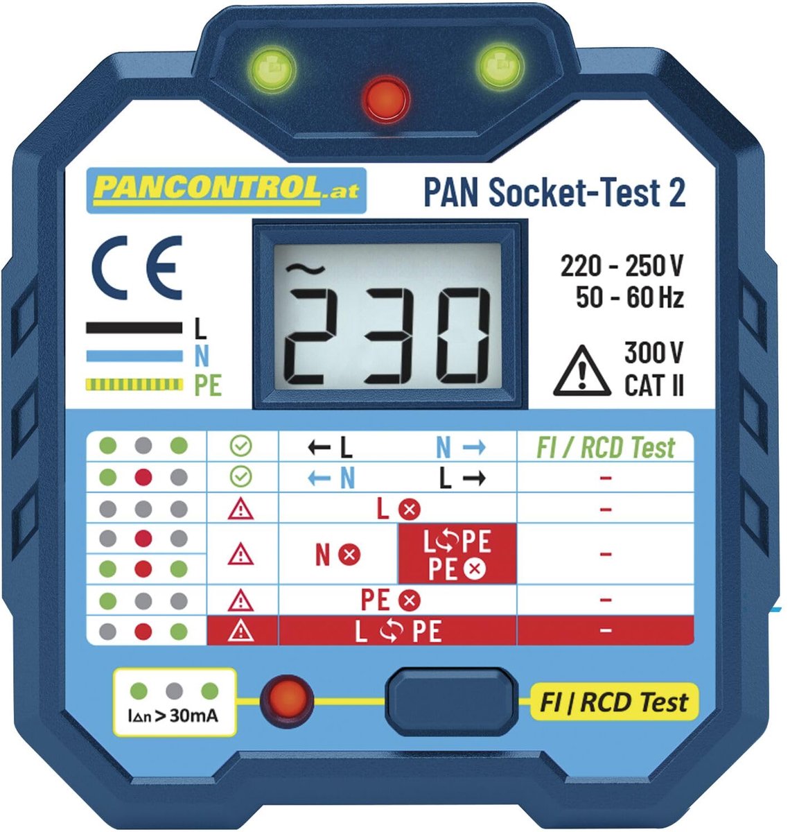 Stopcontactentester - voor geaarde stopcontacten - activeert 30 mA-FI-schakelaar - batterijloos - ShopVlot