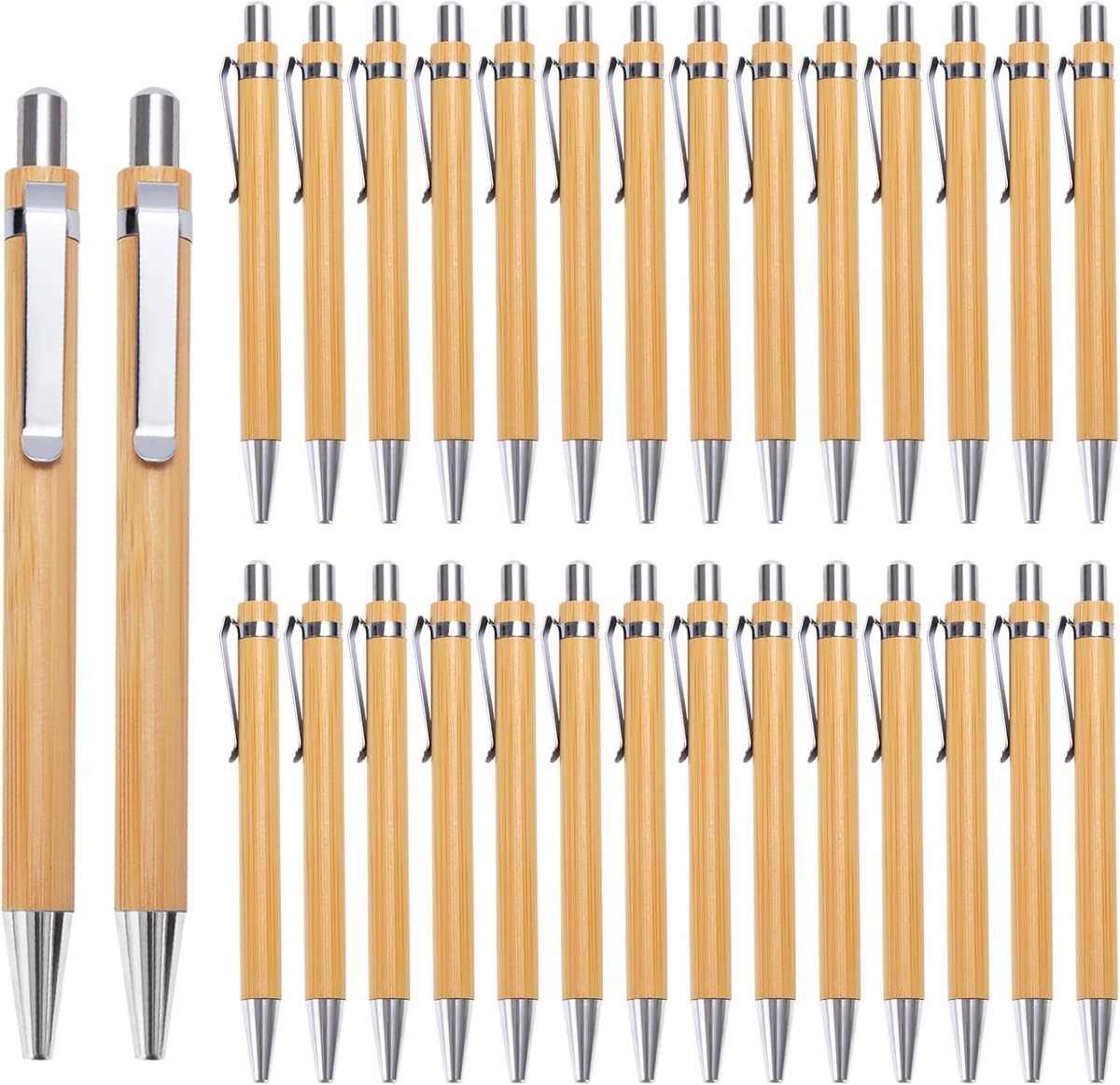 Balpen set 30 stuks - natuurlijk bamboe - elegant retractabel - fijn schrijven - ShopVlot
