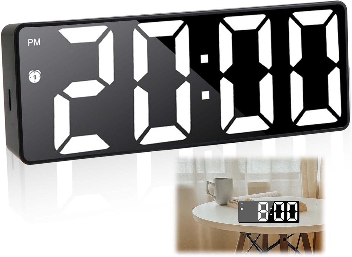 Digitale wekker 6,7 inch LED-display - Snoozefunctie - USB-oplader - Geschikt voor slaapkamer - ShopVlot