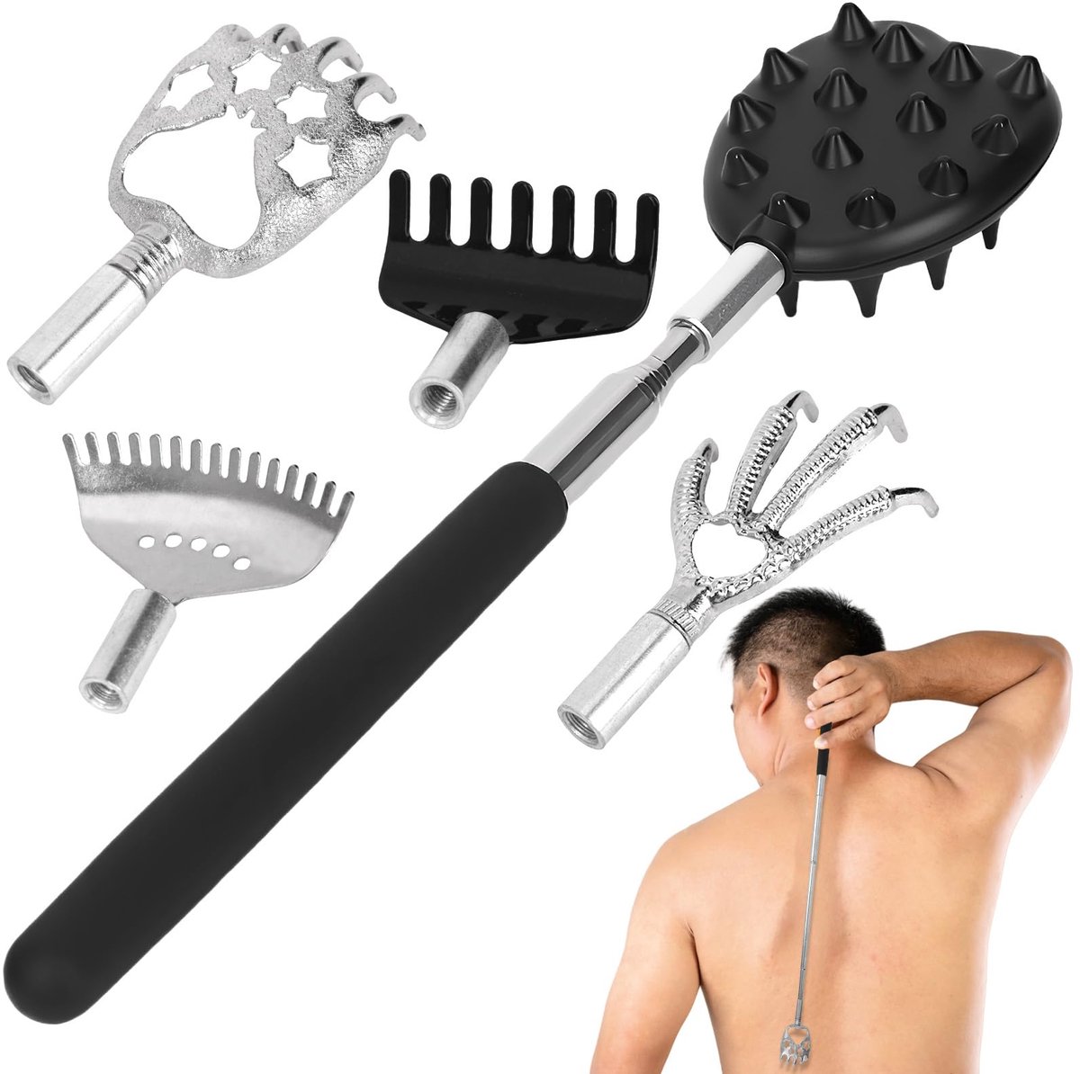 Rugkrabber uittrekbaar met 5 reservekoppen - verstelbaar - comfortabel in gebruik - ideaal voor rugpijn - ShopVlot