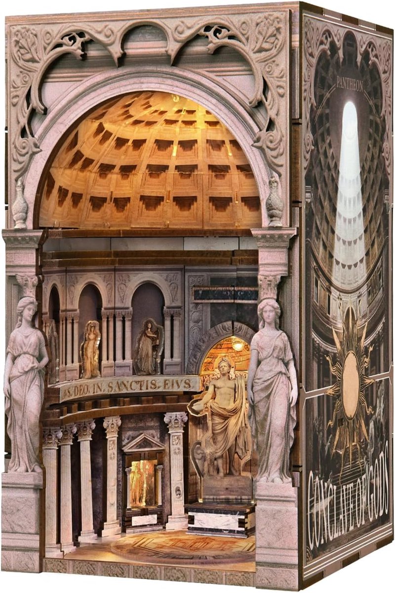 Boekenkastdecoratie MiniCity Book Nook Kit - LED 3D houten puzzel - Pantheon - Perfect voor knutselen - ShopVlot