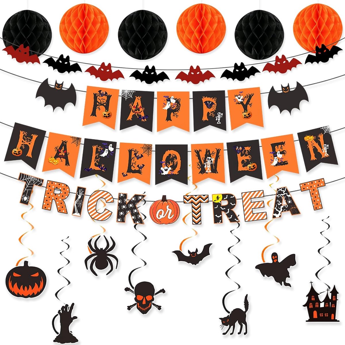 Halloween-decoratieset voor binnen - Happy Halloween banner - feestelijke uitstraling - ShopVlot