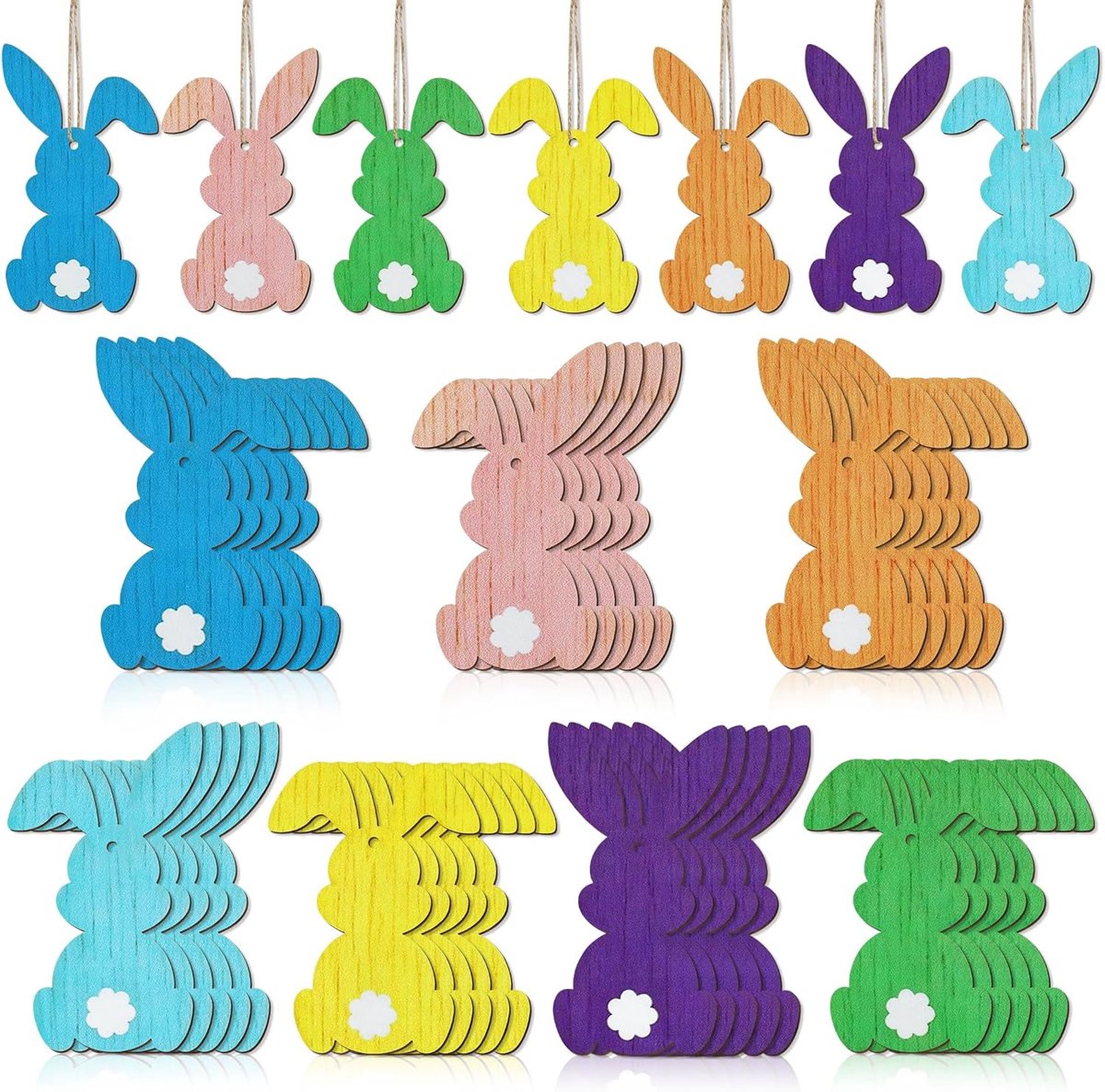 Houten Paashaas in Pastelkleuren - Decoratief - Schattig - Perfect voor Pasen - ShopVlot