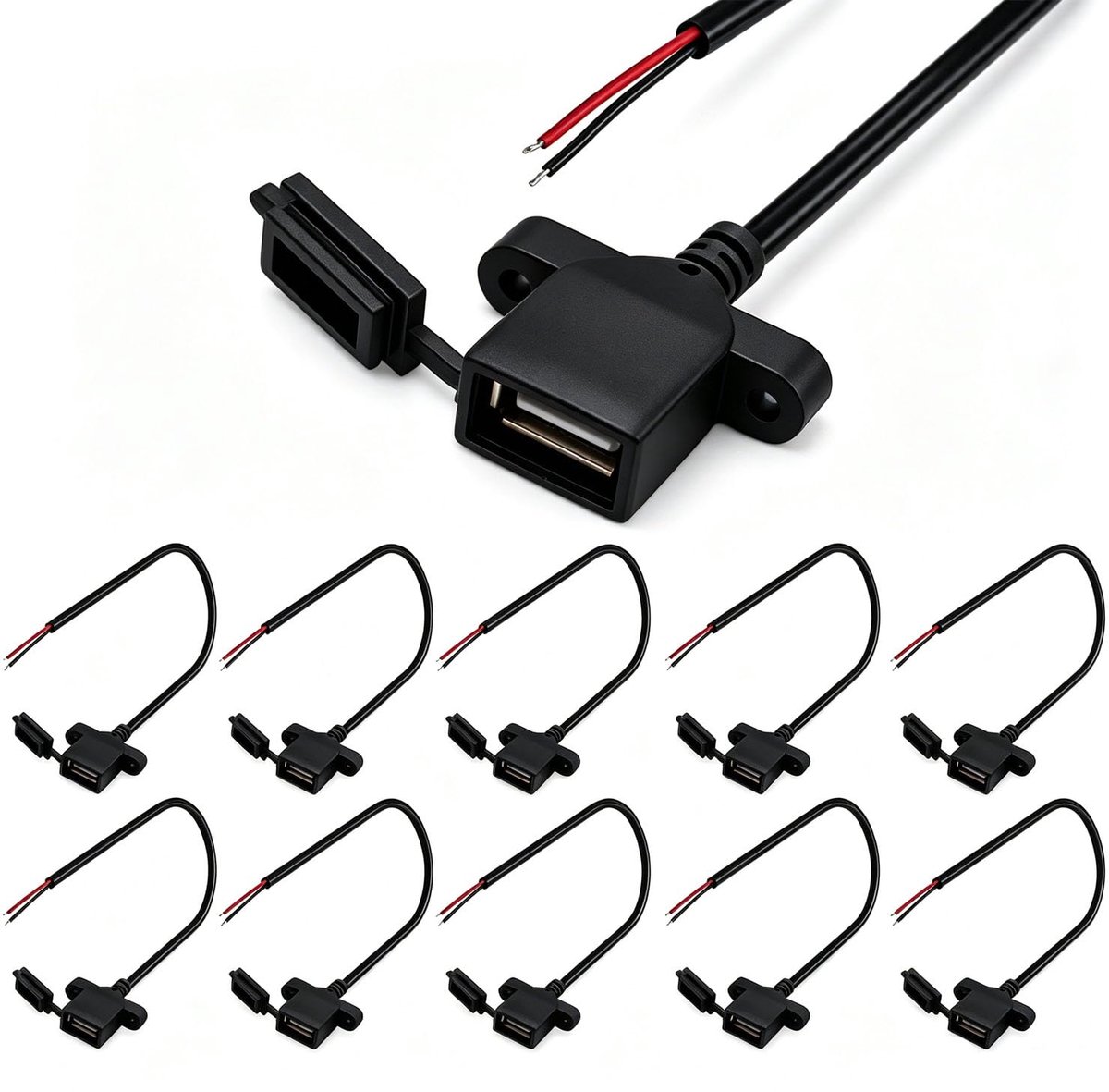 SnelShoppen - 10 Stuks USB Socket 2-Pin Aansluitkabel, Solderen, Waterdicht en Stofdicht, USB Pigtail Kabel voor DIY Vervanging en Reparatie