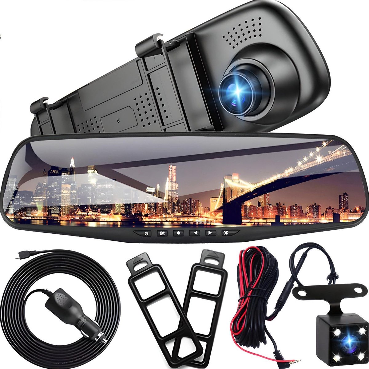 Autospiegeldashcam Full HD 4,3 inch - met achteruitrijcamera - nachtzicht en loop-opname - veilig achteruitrijden - ShopVlot