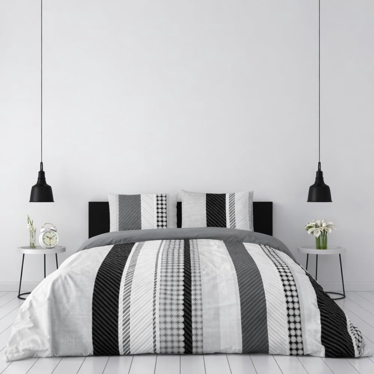 Dekbedovertrek geometrisch grijs - 100% katoen - moderne uitstraling - voor een sfeervol bed - ShopVlot