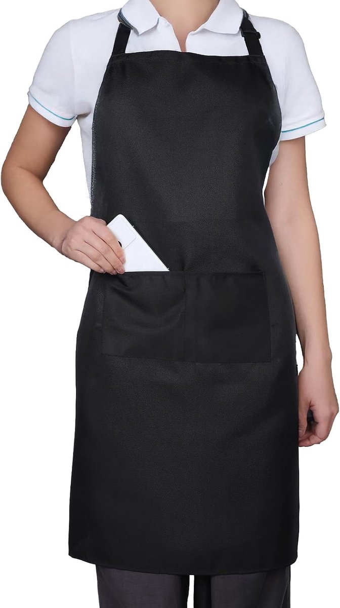 Keuken Schort Zwart - Katoen - Unisex met 2 Zakjes - Ideaal voor Koken en Grillen - ShopVlot
