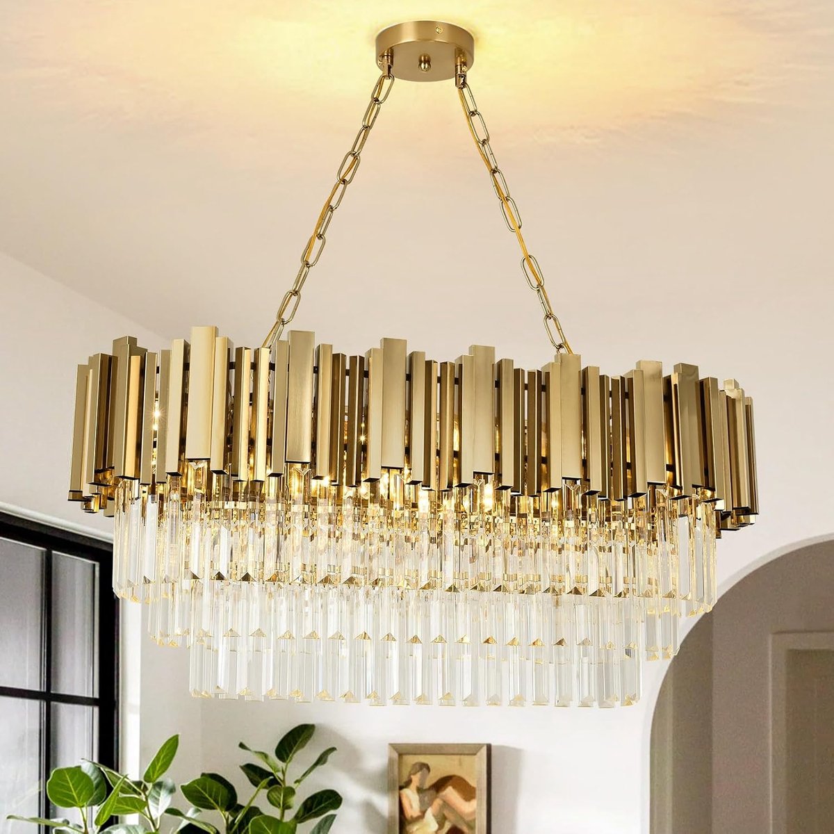 Kroonluchter Modern Goud Kristal - Ovalen Pendel Lamp - Elegante Verlichting voor Woonkamer - ShopVlot