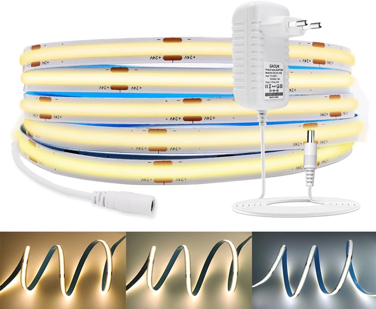 COB LED Strip 1 Meter - Warm Wit - Flexibel en Hoogwaardige Verlichting - Ideaal voor Sfeervolle Huiskamers - ShopVlot
