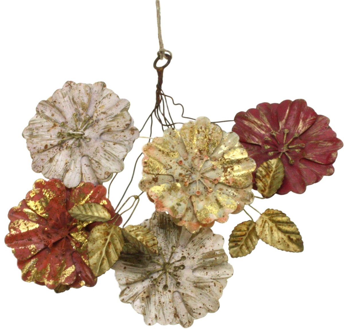 Bloemen hangend roze/goud/creme kleur, metaal 19x2,5x17cm