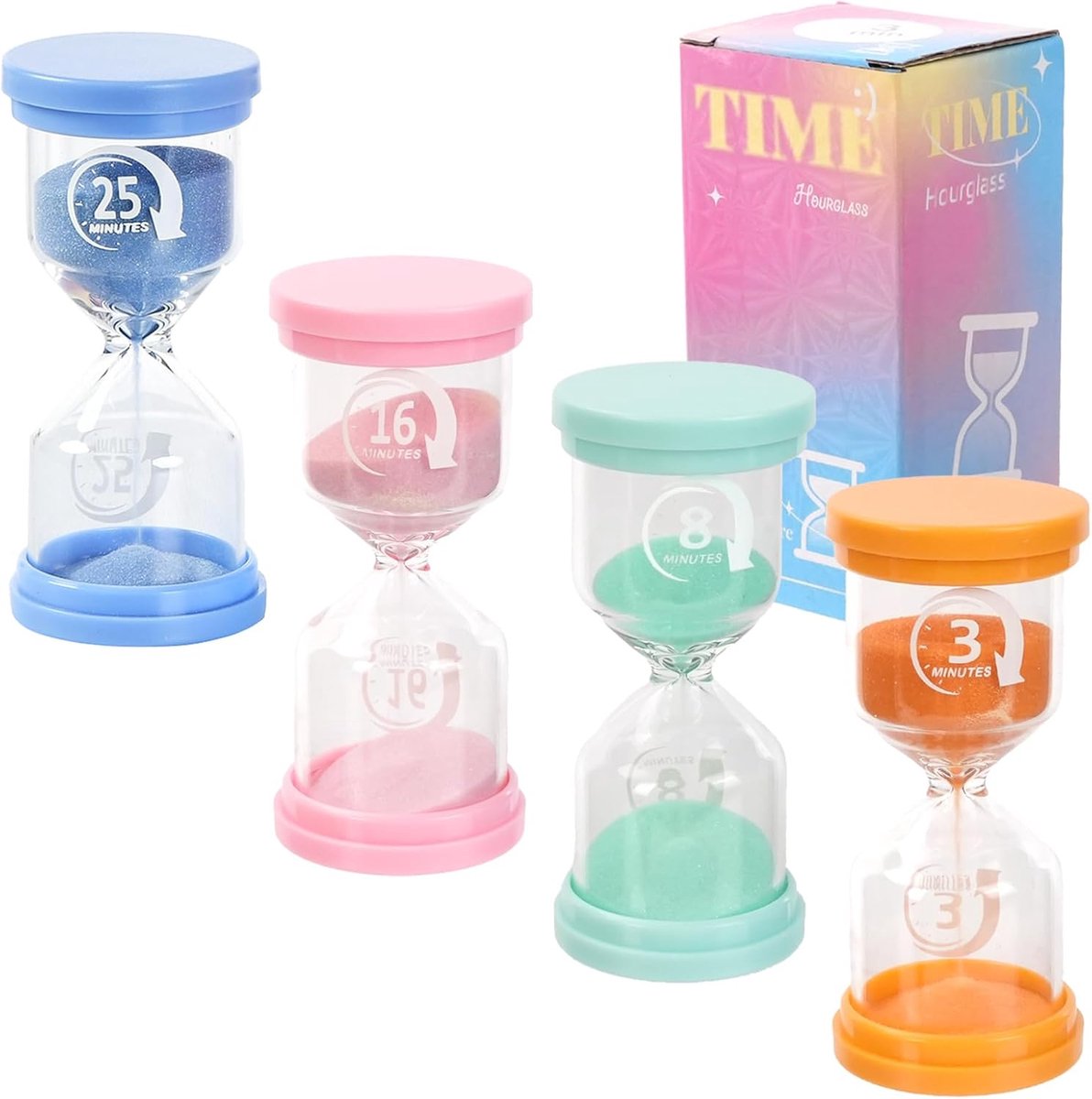 Zandlopers voor kinderen set van 4 - lichtgevend - macaron-stijl - ideaal voor leren - ShopVlot