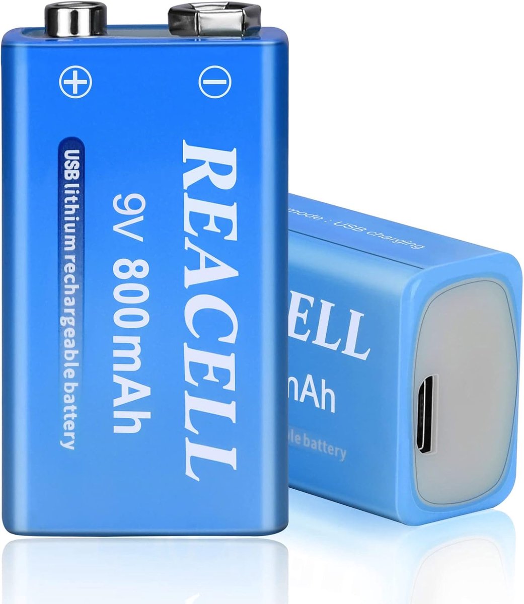 9V blokbatterij 800mAh - oplaadbaar - met Micro-USB lader - ideaal voor rookmelders - ShopVlot