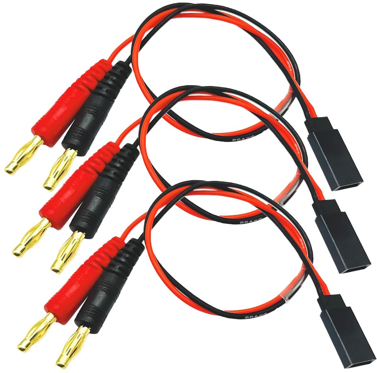 Accu oplader adapter 3pcs - 30cm 20AWG siliconen kabel - Futaba en 4mm banaanplug - Perfect voor hobbyisten - ShopVlot