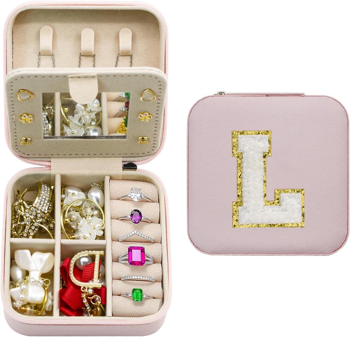 Sieradenbox, Kleine Sieraden Organizer - PU Leer - Met Spiegel - Ideaal voor Reizen - ShopVlot
