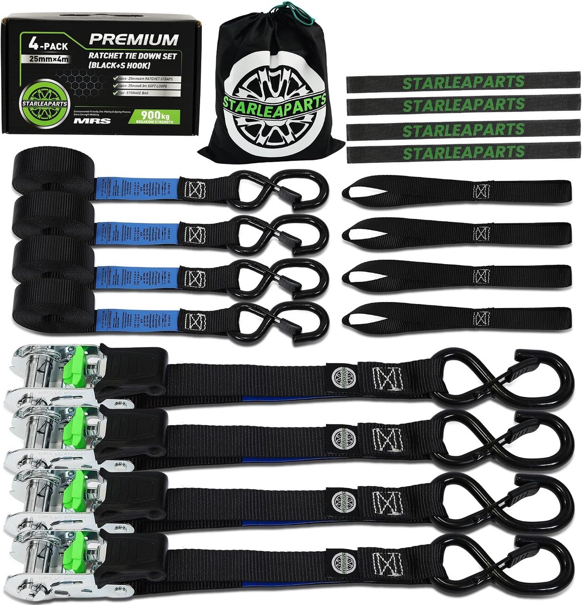 Lashing straps 25 mm x 4 m - 900 kg breekvast - met haken - ideaal voor motor en vervoer - ShopVlot