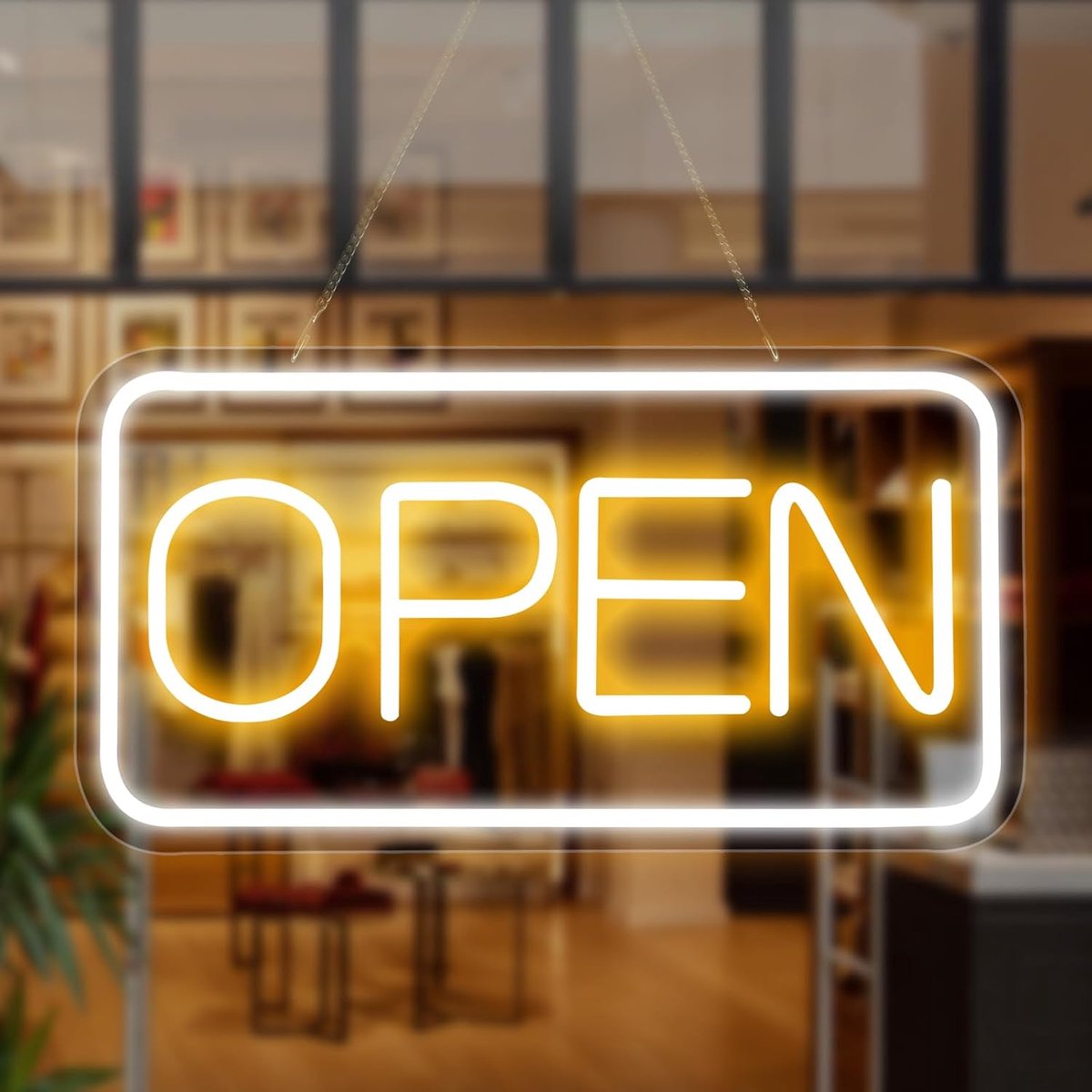 LED Neon Signs - 42 x 22 cm - Geel/Wit - Open lichtsignaal voor winkels - ShopVlot