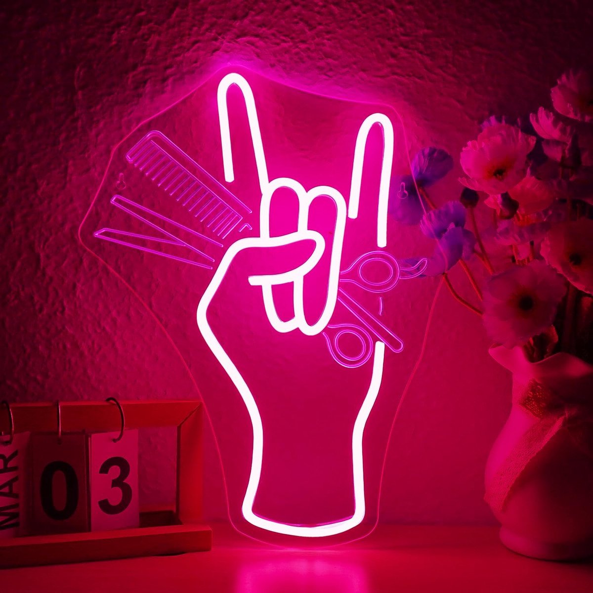 Neon sign hand - roze ontwerp - opvallende wanddecoratie - perfect voor kapsalons - ShopVlot