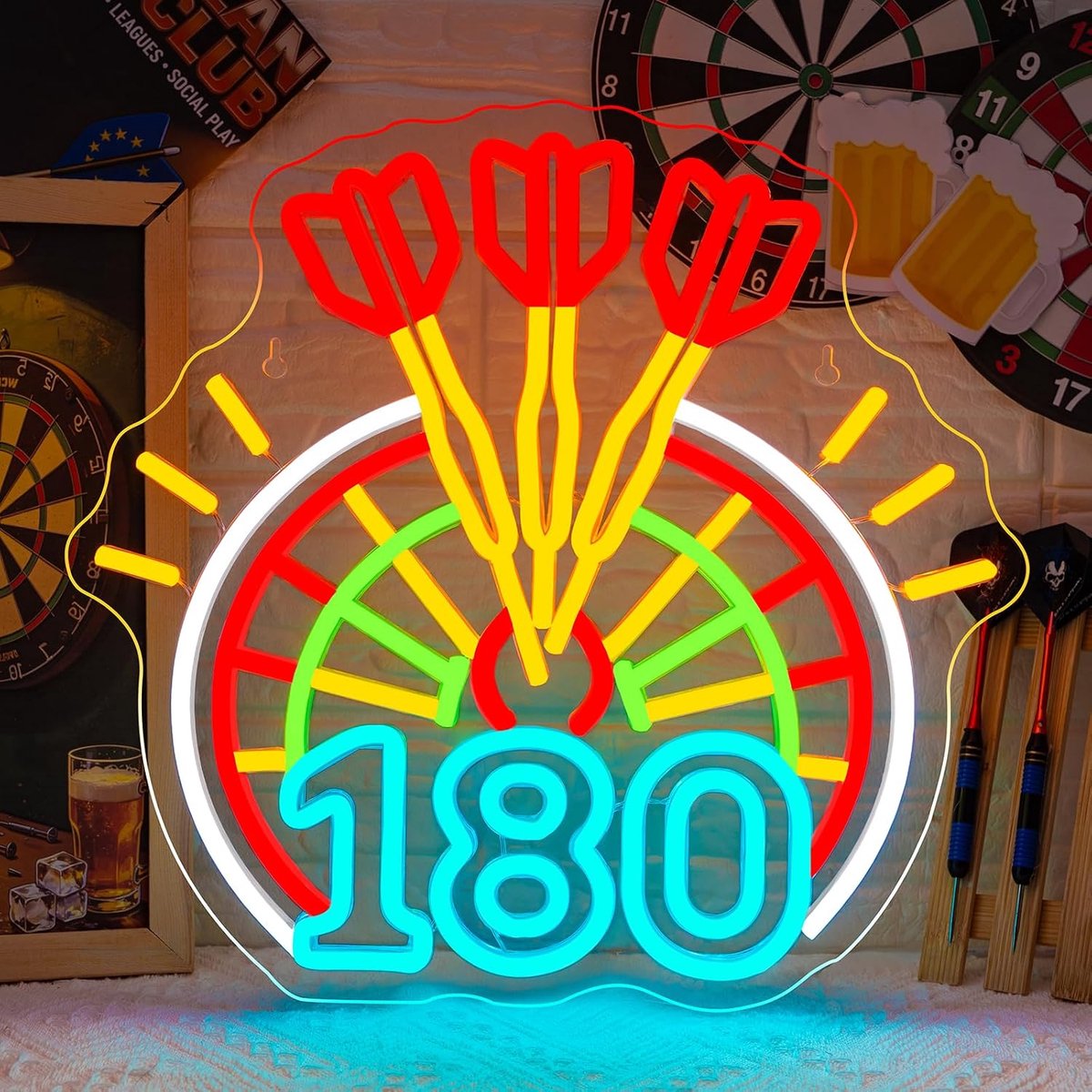 Dartbord neonlicht - acryl led-bord - dartpijl motief - sfeervolle decoratie voor man cave - ShopVlot