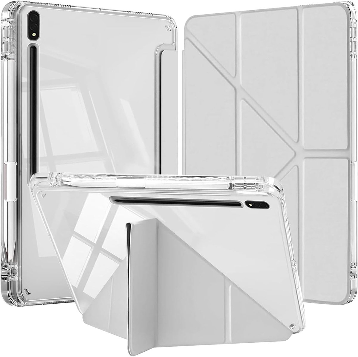 Hoesje voor Galaxy Tab S8 Plus/S7 FE/S7 Plus 12.4" - Grijs - Met potloodhouder - Automatisch wekken/slapen - ShopVlot
