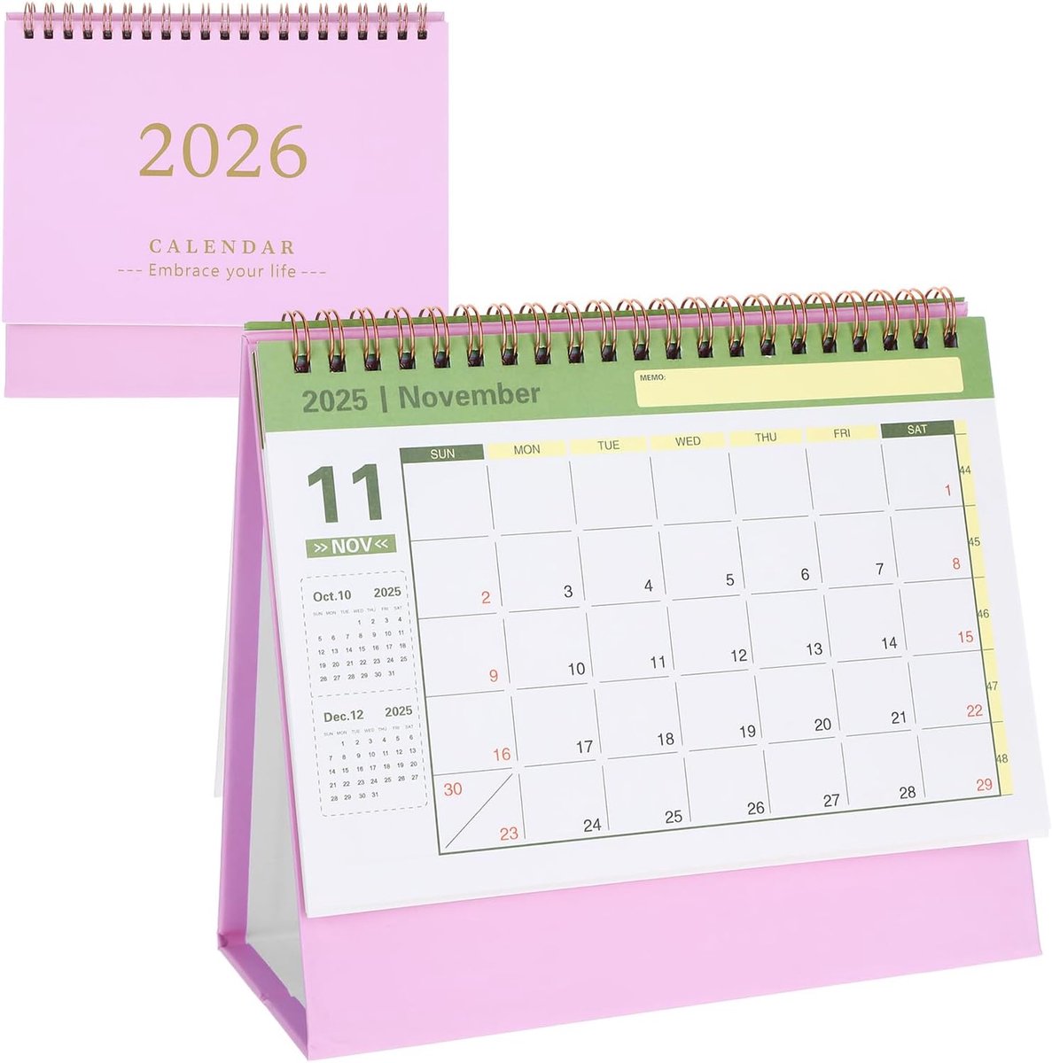 Tafelkalender 2025-2026 - roze - 16 maanden - handige maandplanner voor kantoor - ShopVlot