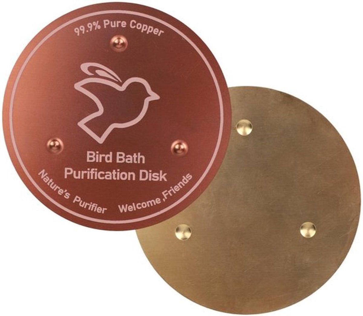 Zuiver koperen reinigingsschijf voor vogelbaden, 10 cm vogelbadreiniger met driepuntsbevestiging, waterzuiveraar voor alle seizoenen, universeel, geschikt voor vogelbaden en kommen buitenshuis.