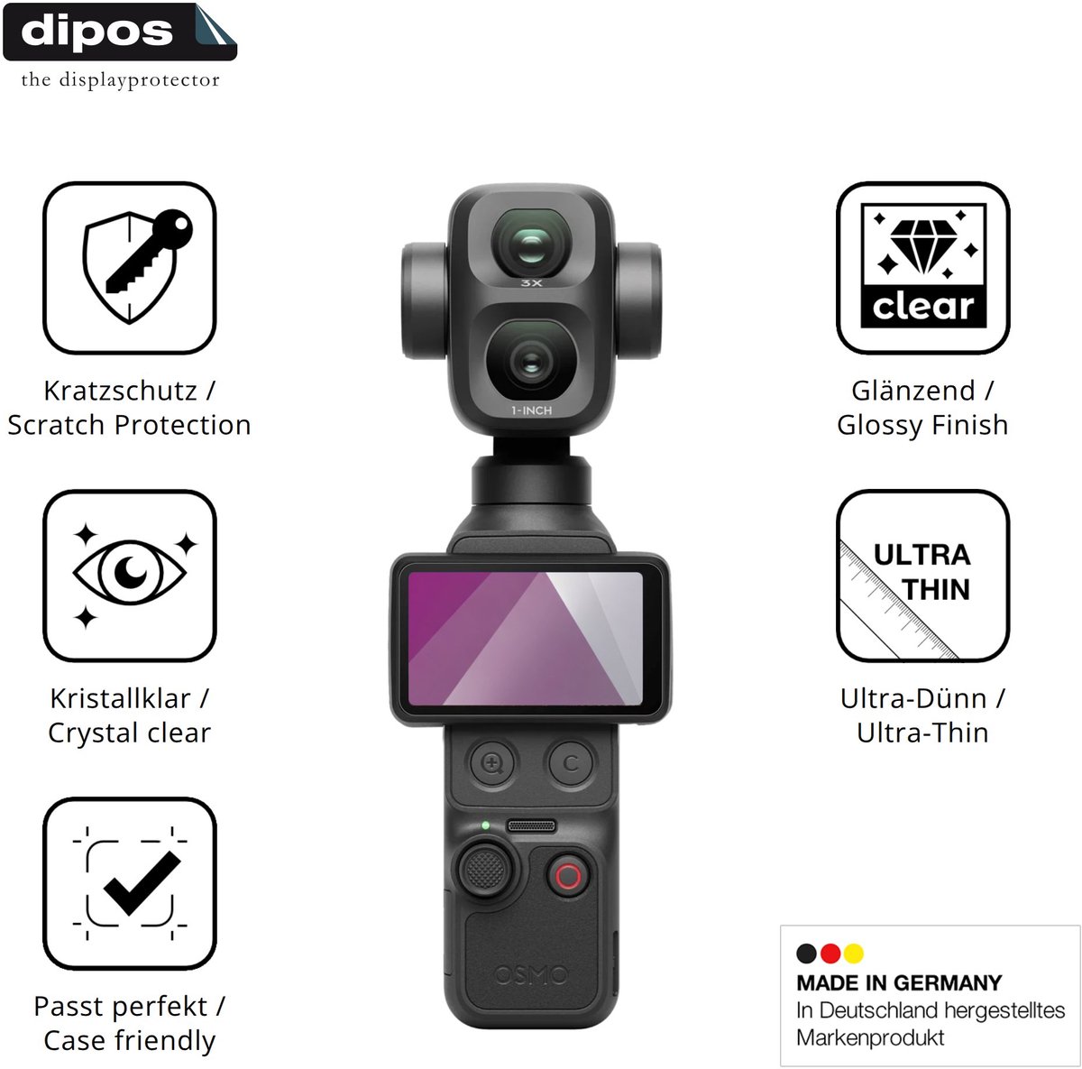 dipos – 4x Beschermfolie geschikt voor DJI Osmo Pocket 4P | Krasbestendige & heldere Screenprotector Ultra-Thin