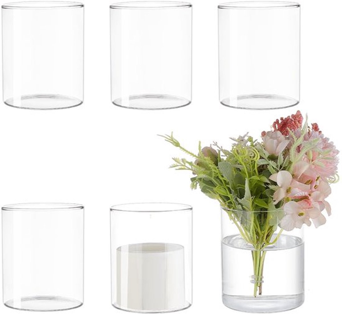 Cilindervazen-Glas-10cm-x-8,4cm-Transparant-Set-van-6