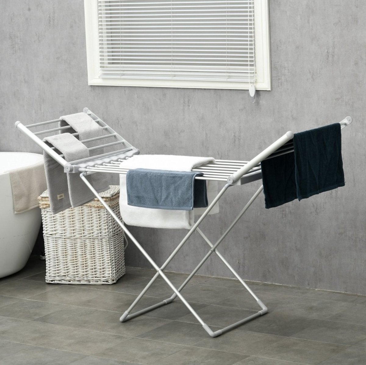 Droogrek Met Verwarmingsfunctie – Inklapbaar Met Uitklapbare Zijkanten – 144 X 53 X 91 Cm – Aluminiumlegering – Zilver – Sneller Drogen Binnen