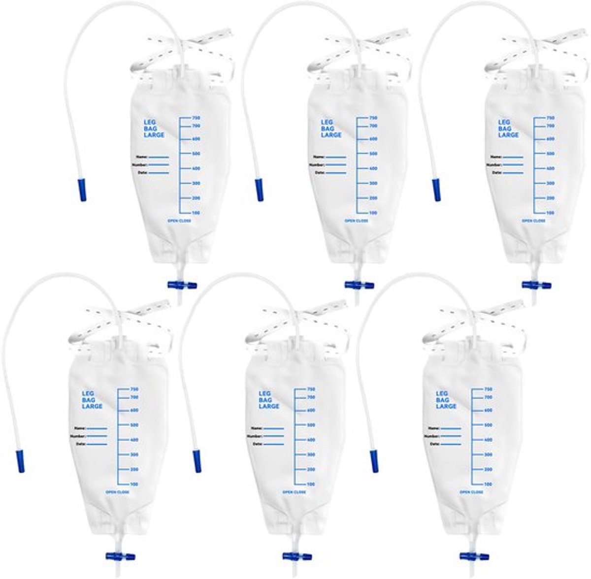 SVG commerce 6 stuks 750 ml beenzakken, urinedrainagezakken, urinezak, urineverzamelzak, drainagezak met riem, anti-reflux-ventiel, urinezakje, urinedrainagezak, drainagezak