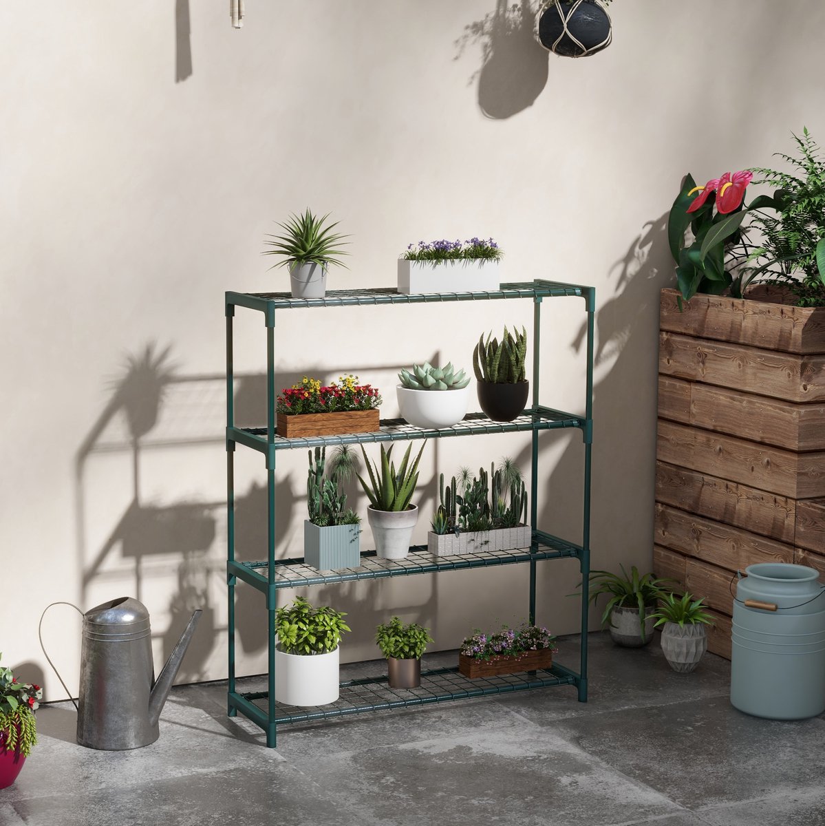 MIVRAY Plantenrek 4 Etages Staal Donkergroen 89 x 28 x 107 cm Open Opbergrek Voor Binnen En Buiten