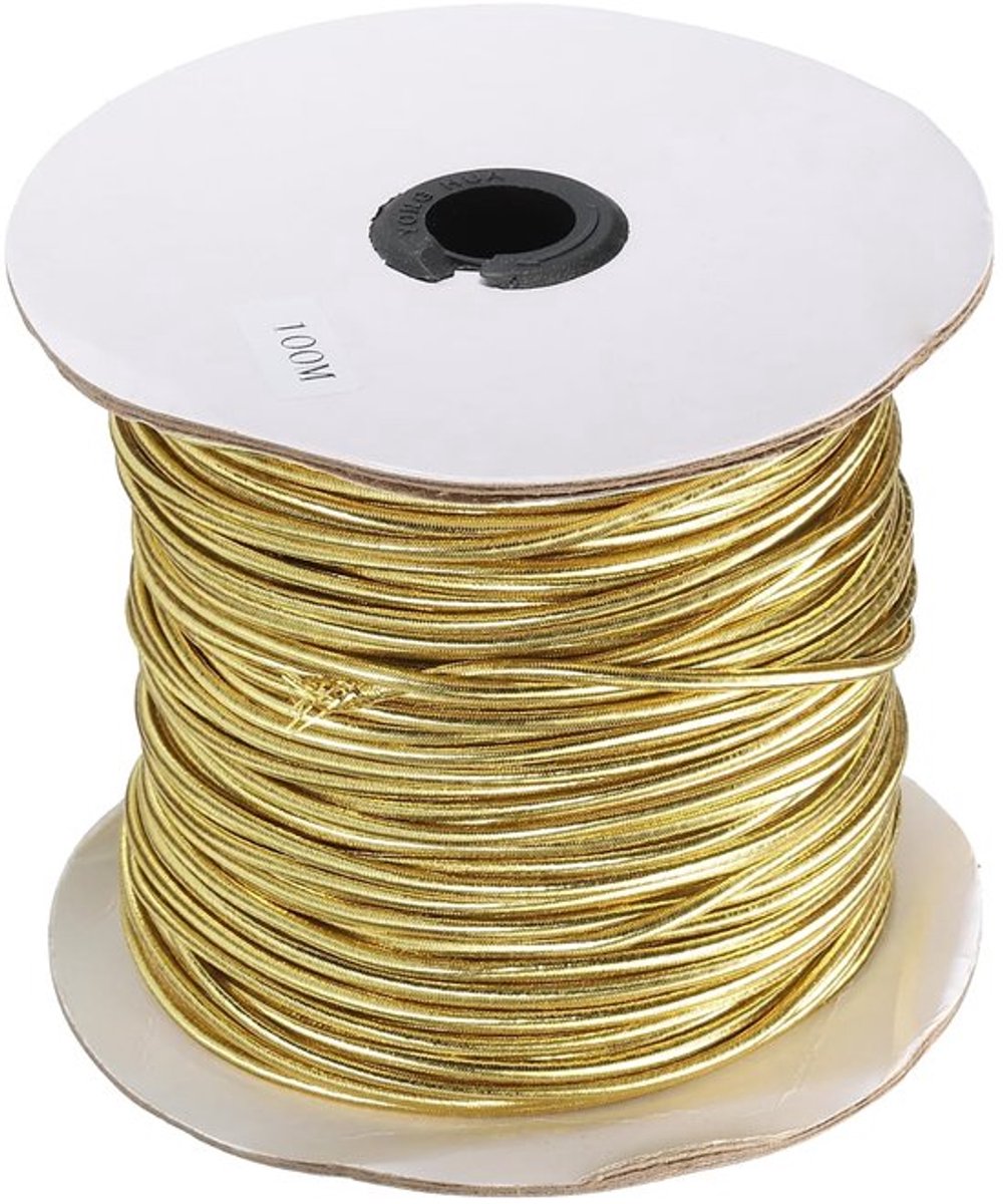 Elastisch koord, rekbaar, zwaar touw, 3 mm, 109 yards lang, rubberen touw [voor naaien, kamperen, doe-het-zelf-knutselen, het maken van kralenkettingen, buiten] - Goud