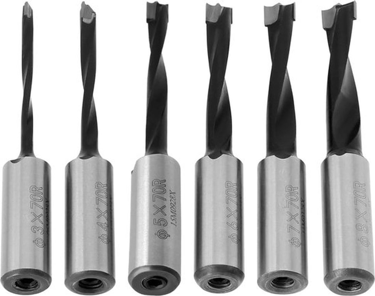 6-delige houtbewerkingsset met dubbelzijdige Forstner-boor, 3/4/5/6/7/8 mm, rechtshandige boor met positieve rotatie, houtfrees, rijboorkop