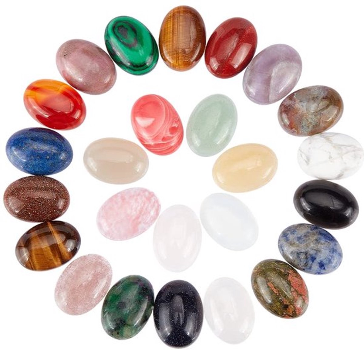 25 stuks 25 stijlen ovale natuurlijke en synthetische edelsteen cabochon platback kralen voor fotografie en het maken van sieraden, gemengde kleuren, 25 stuks, plastic, steen, plastic, steen