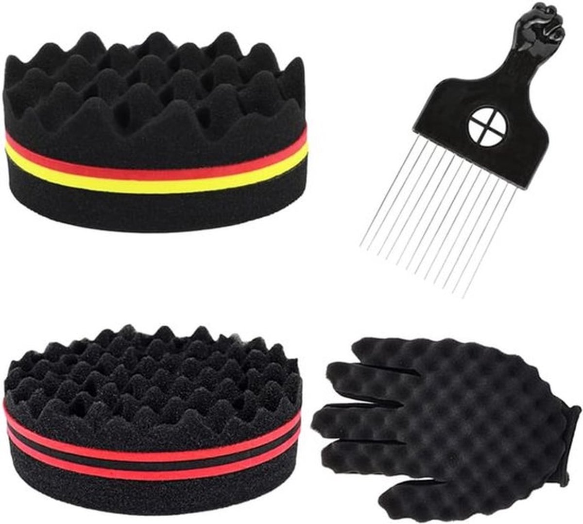 Haar spons afro spons twist curl borstel curl spons afro kam metaal twist comb en spons handschoenen haar styling tool voor kroeshaar