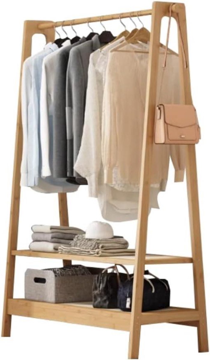 Kledingrek Bamboe - Kapstok Organizer - Kleding Opbergen - Robuust Massief Hout - 85CM - Naturel