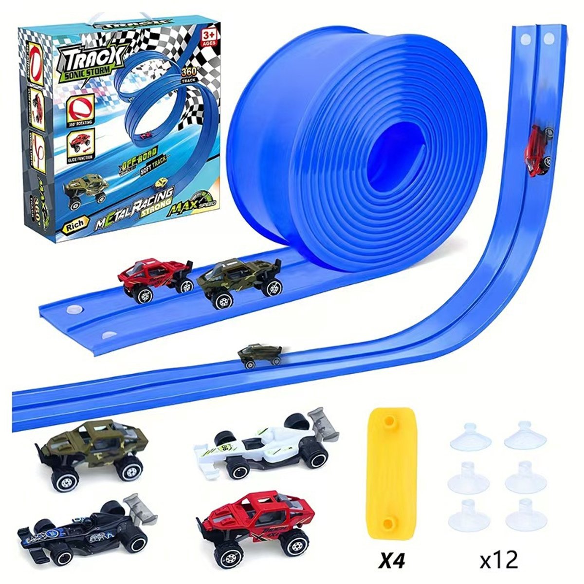casalora—Flexibele Racebaan 5m met 4 Speelgoedauto’s – Draagbare Dubbele Rails voor Kinderen 3+