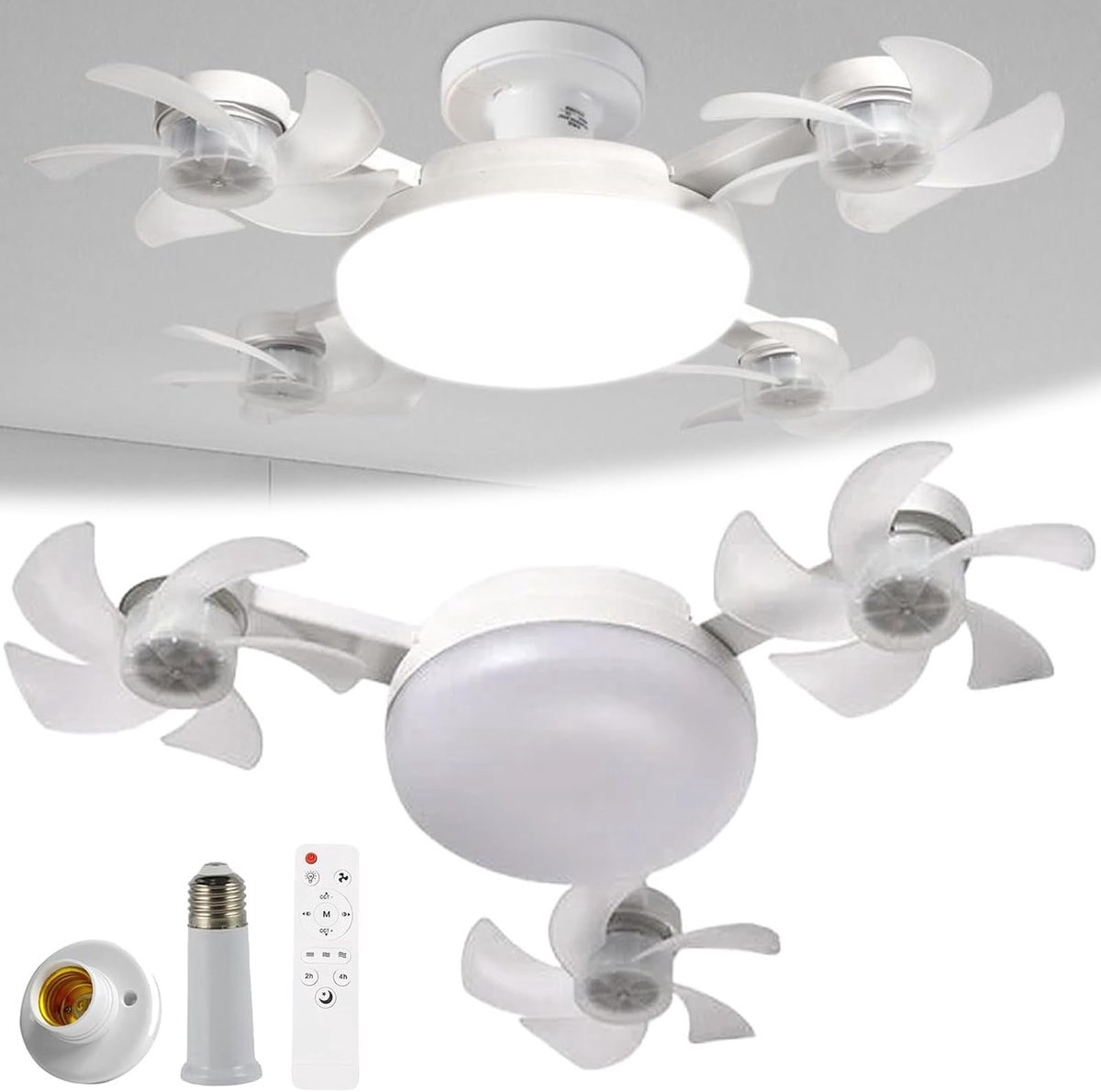 Casalora E27 + B22 Schroeffitting Plafondventilator met 3 Bladen - LED Drone Plafondventilator met Afstandsbediening - Dimbare Ventilator met Timerfunctie - Stille Ventilator voor Slaapkamer