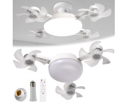 Casalora E27 + B22 Schroeffitting Plafondventilator met 3 Bladen - LED Drone Plafondventilator met Afstandsbediening - Dimbare Ventilator met Timerfunctie - Stille Ventilator voor Slaapkamer