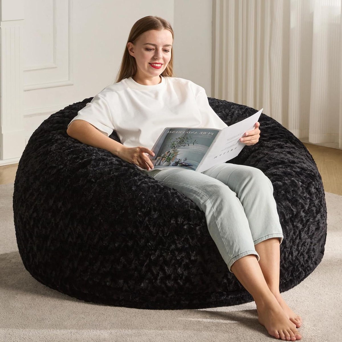 Zitzak Stoel - Luie Stoel Bonenzak - Ontspannen Thuis - Afneembare Hoes - 4FT - Zwart