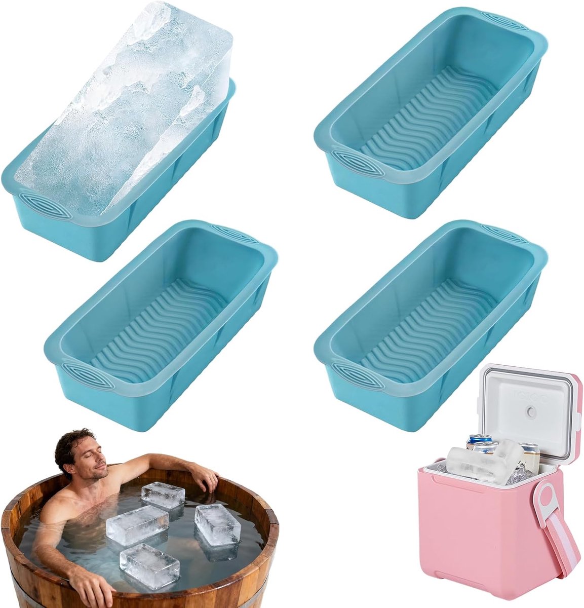Siliconen ijsblokjesvormen set van 4 - grote 25x12cm - herbruikbaar - ideaal voor ijskoude baden - ShopVlot