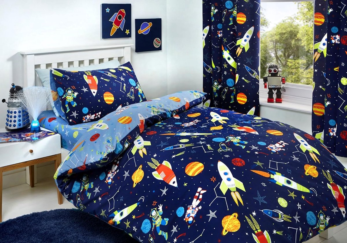 Dekbedovertrekset dubbel - lichtgevend in het donker - 52% polyester, 48% katoen - vrolijke kinderthema's - ShopVlot