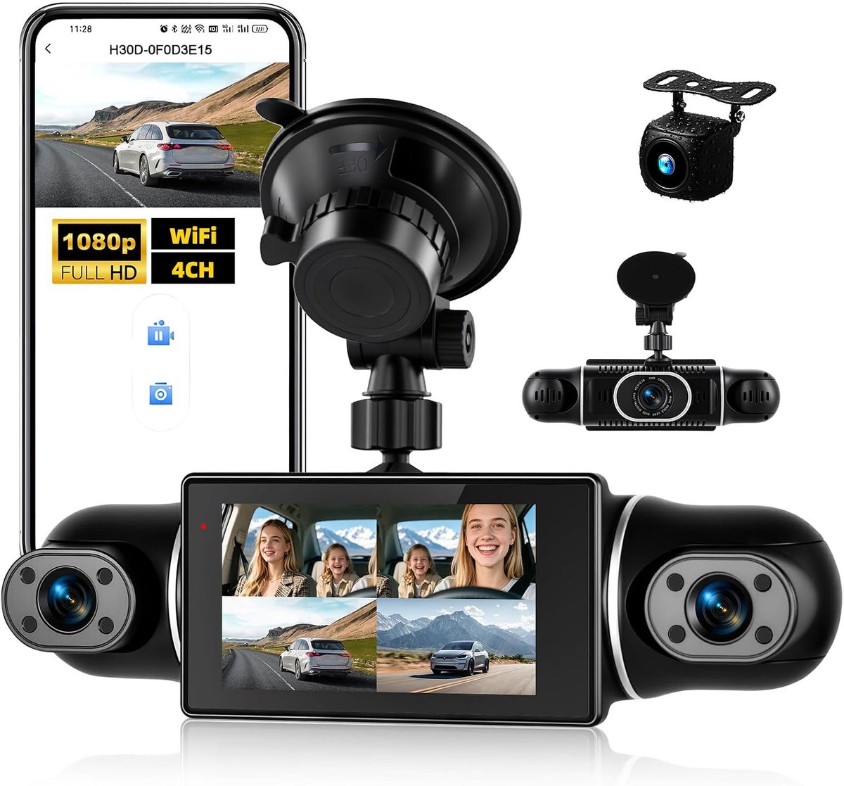 Dashcam 360° 4-kanaals - 2K frontcamera + 3×1080p - nachtzicht - 24/7 parkeerbewaking - ShopVlot