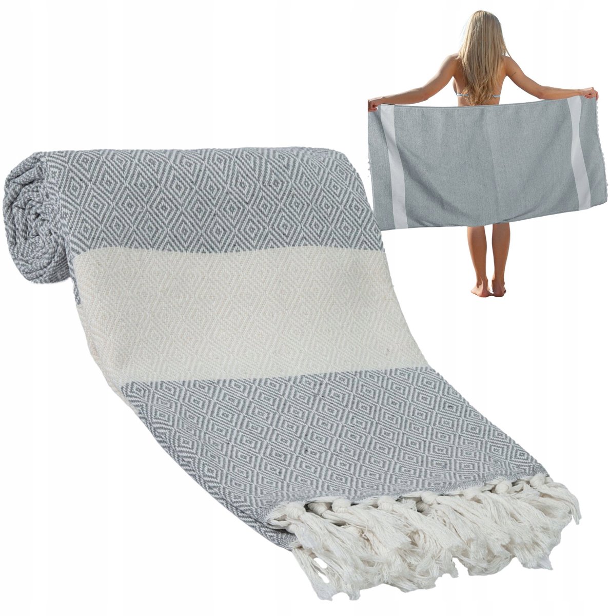Grote Katoenen Strandhanddoek 90x170 cm - Grijs